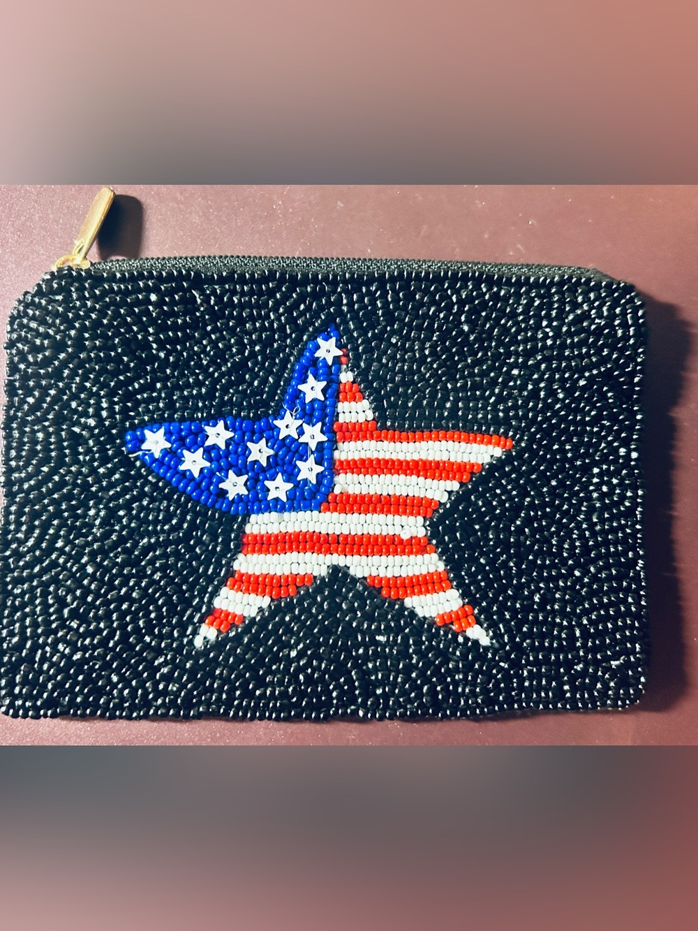 Beaded Coin Purse AMERICAN FLAG STAR ! New!